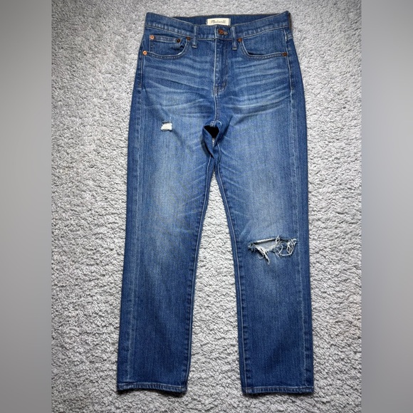Madewell Jeans Womens 27 Straight Cropped Distressed Roger High RIse Denim Party - Picture 1 of 5